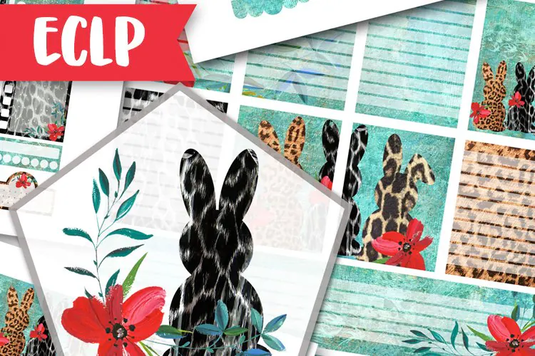 Leopard Teal Printable Planner Stickers ECLP Easter Bunny