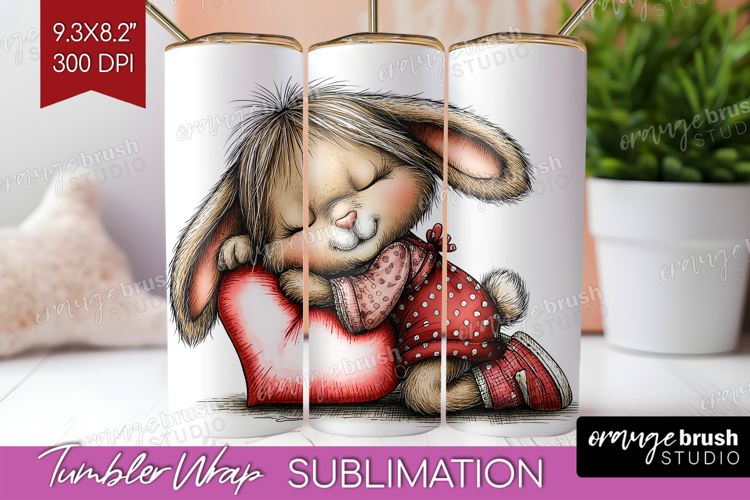 Bunny Sleeping Valentine Tumbler Wrap Whimsical Animal PNG