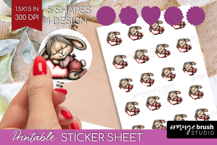 Bunny Sleeping Valentine Round Sticker Whimsical Animal