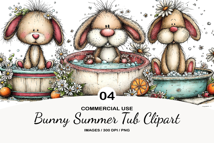 Bunny Summer Tub Clipart