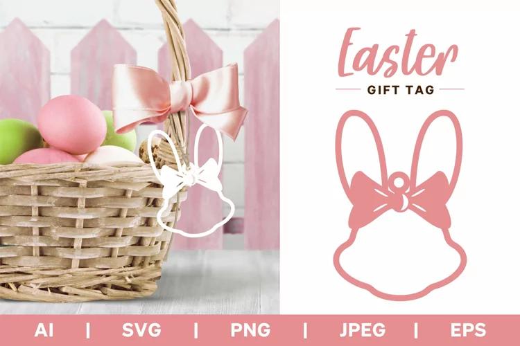 Easter Bunny Wearing Ribbon Bandana Gift Tag Papercut