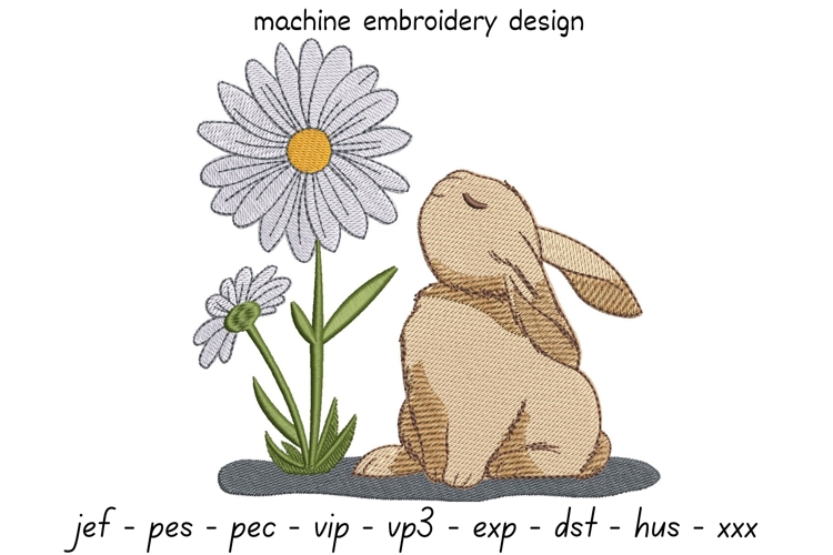 Bunny with Daisy Embroidery Design- Nature Embroidery