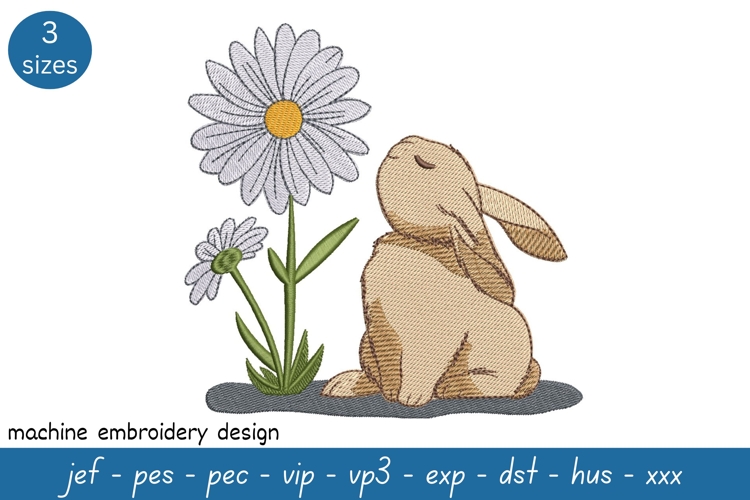 Bunny with Daisy Embroidery Design- Nature Embroidery