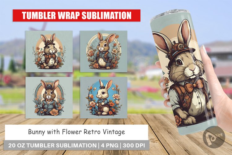 Tumbler Sublimation Wrap Bunny and Flower