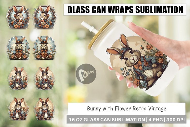 Glass Can Wraps Bunny and Flower