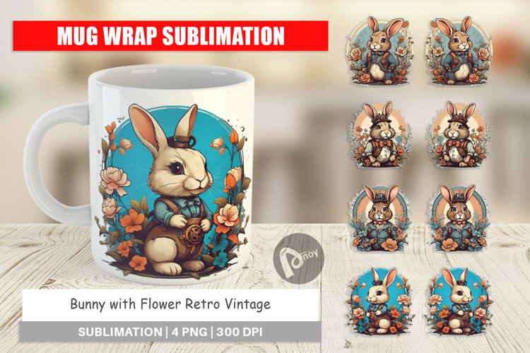 Mug Wrap Design Bunny and Flower