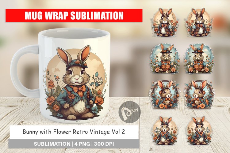Mug Wrap Design Bunny and Flower