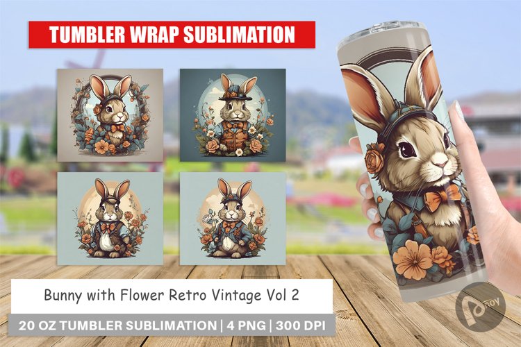 Tumbler Sublimation Wrap Bunny and Flower