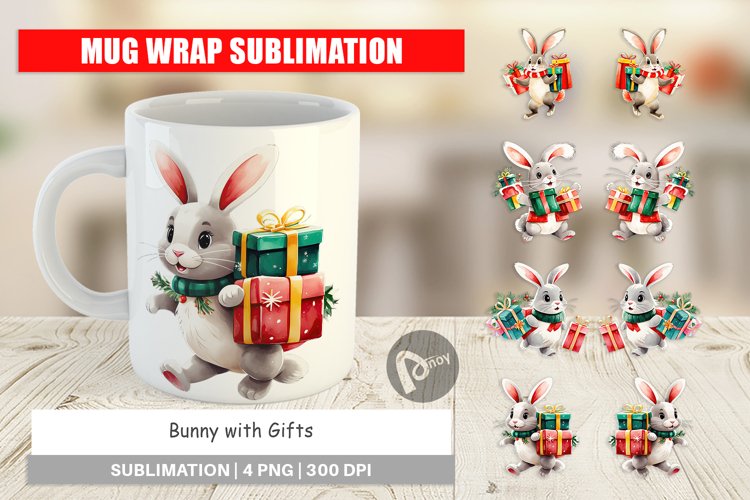 Mug Wrap Design Bunny with Gifts example image 1