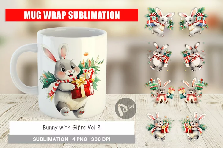 Mug Wrap Design Bunny with Gifts