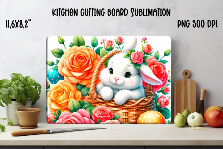 Easter bunny flower kitchen cutting board