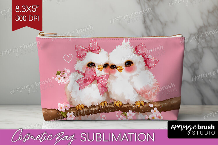 Burds Valentine Cosmetic Bag Cute Valentines Day Makeup Bag example image 1