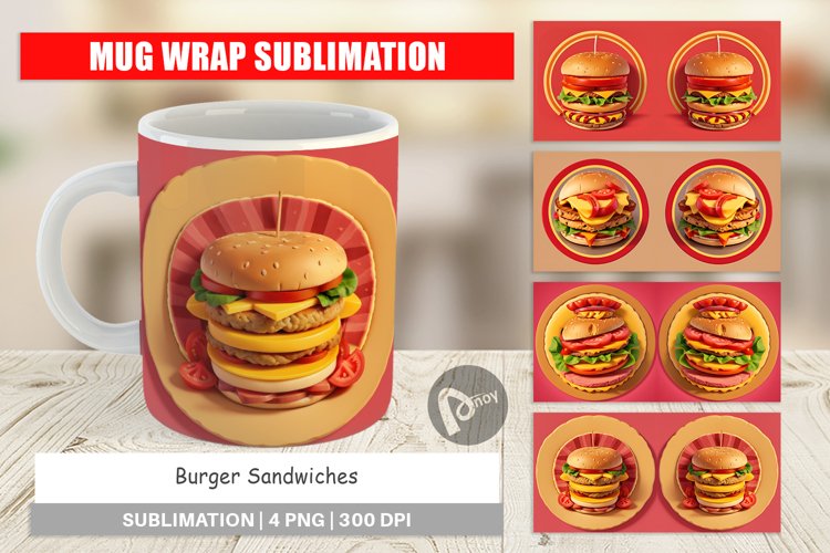 Mug Wrap Design Burger Sandwiches