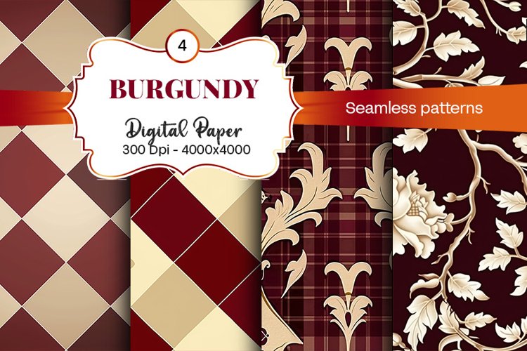 Burgundy Digital Papers | Floral Digital paper
