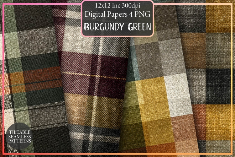 Burgundy Green Plaid Seamless Pattern
