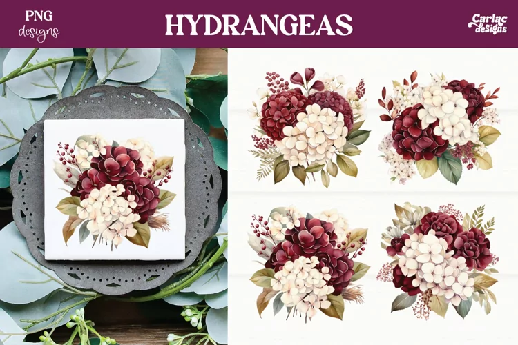 Hydrangeas Clipart PNG | Watercolor Flowers Clipart