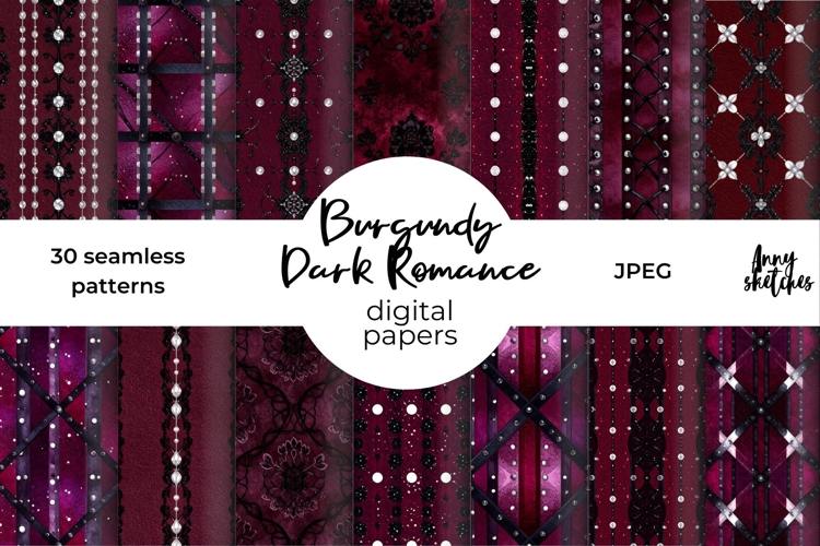Burgundy Dark Romance Seamless Pattern Bundle Background