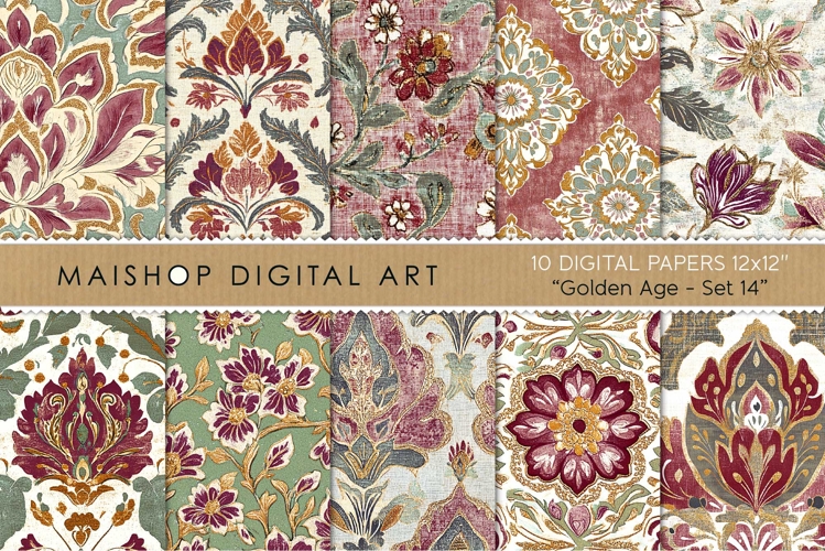 Burgundy and Sage Boho Chic Floral Patterns example image 1