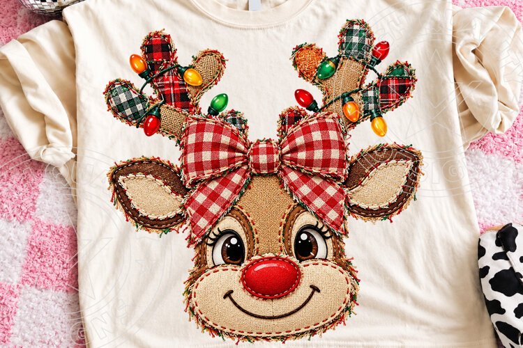 Burlap Reindeer Sublimation PNG, Rustic Christmas Deer Head example image 1
