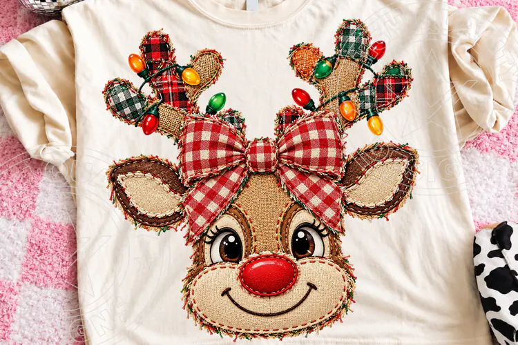 Burlap Reindeer Sublimation PNG, Rustic Christmas Deer Head