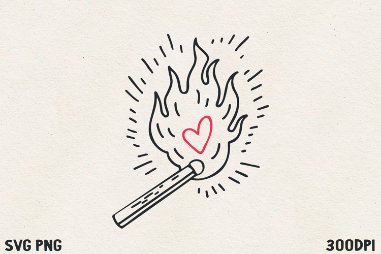 Burning Match with Heart SVG PNG | Spark of Love Valentine