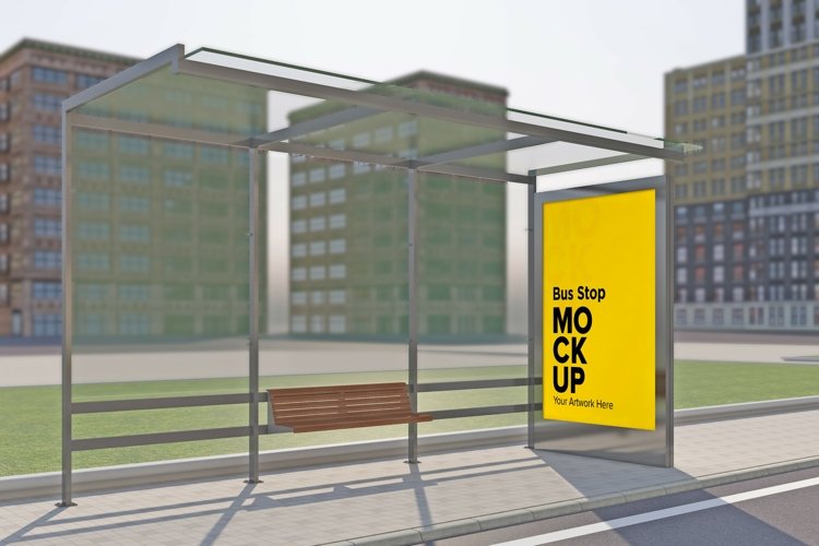 Evening View Bus Stop Signage mockup Template (2386671)