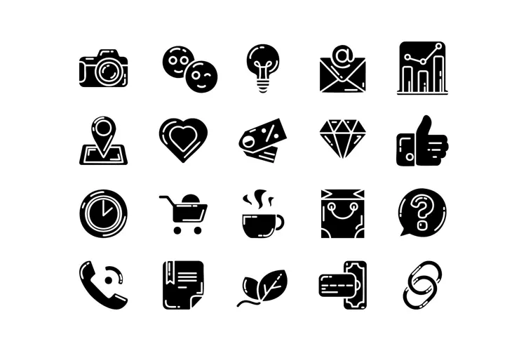 Business Icons - 20 Black Vector Symbols