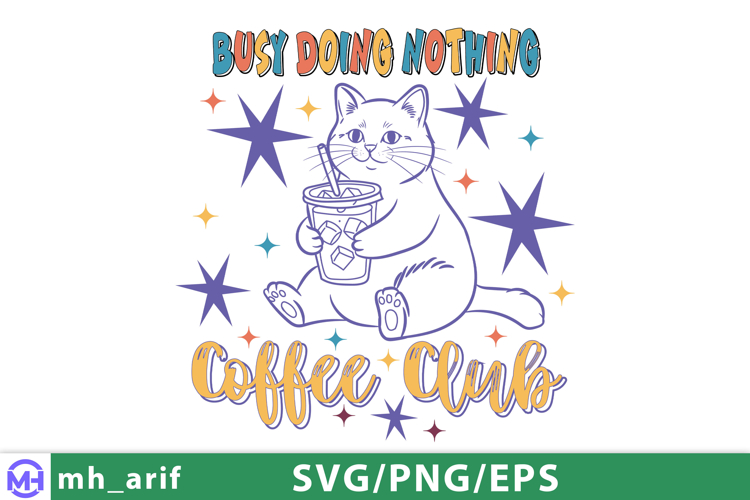 Cat Coffee Club Funny Hand-drawn PNG SVG Design