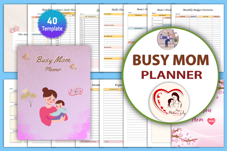 Busy Mom Planner Canva KDP example image 1