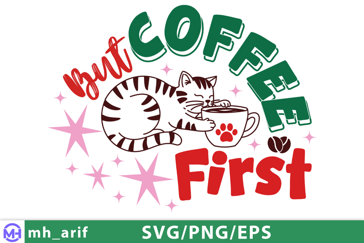 Cat Drink Coffee Funny Hand-drawn PNG SVG Design