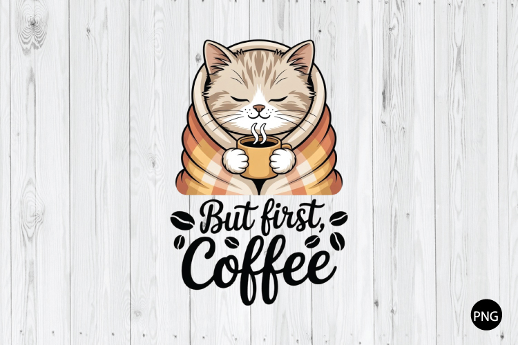 But First Coffee PNG, Cat Coffee PNG, Coffee PNG
