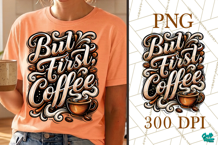 But First Coffee Colorful PNG