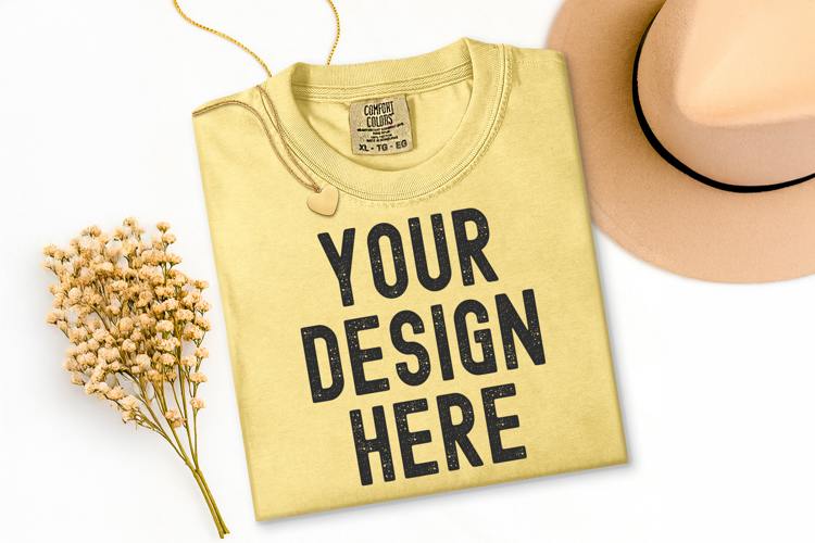 Comfort Colors C1717 Butter Shirt Mockup, Flat Lay Mockup