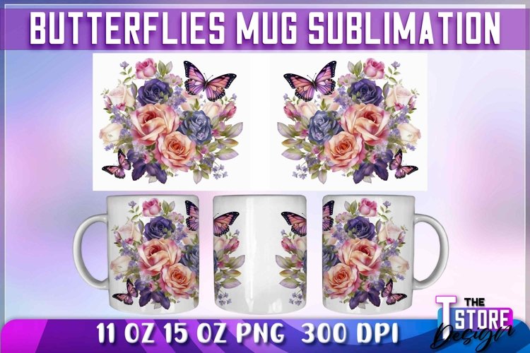 Butterflies Mug Sublimation | 11oz 15oz Mug Sublimation |PNG