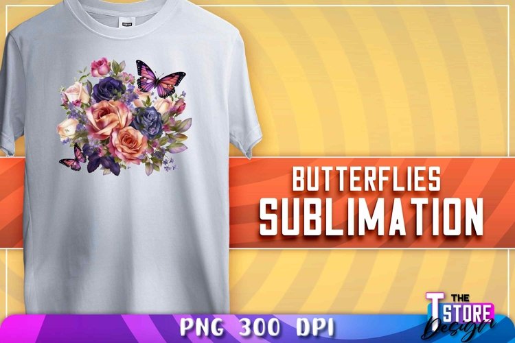Butterflies Sublimation | T-Shirt Design | Butterflies PNG example image 1