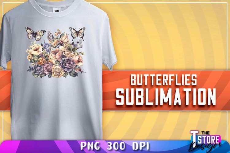 Butterflies Sublimation | T-Shirt Design | Butterflies PNG example image 1