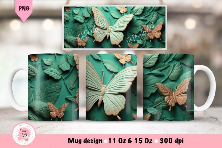 Butterfly 3D Mug Wrap For 11 oz and 15 oz