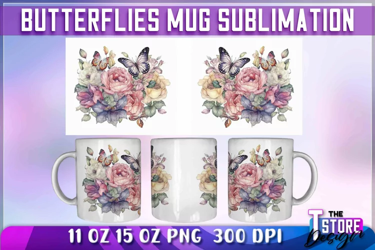 Butterflies Mug Sublimation | 11oz 15oz Mug Sublimation |PNG