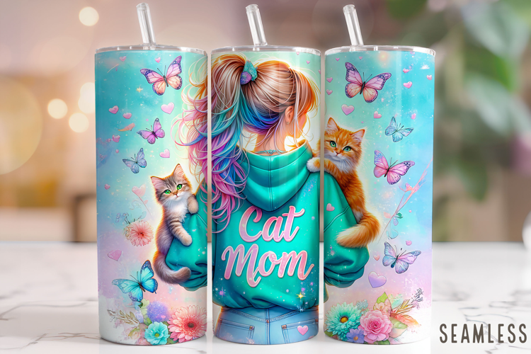 Cat Mom Tumbler Wrap, Cat Lover Tumbler Wrap, Kitten Tumbler