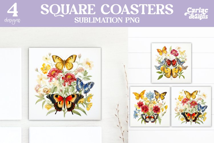 Butterflies Coaster Sublimation, Colorful Square Coaster