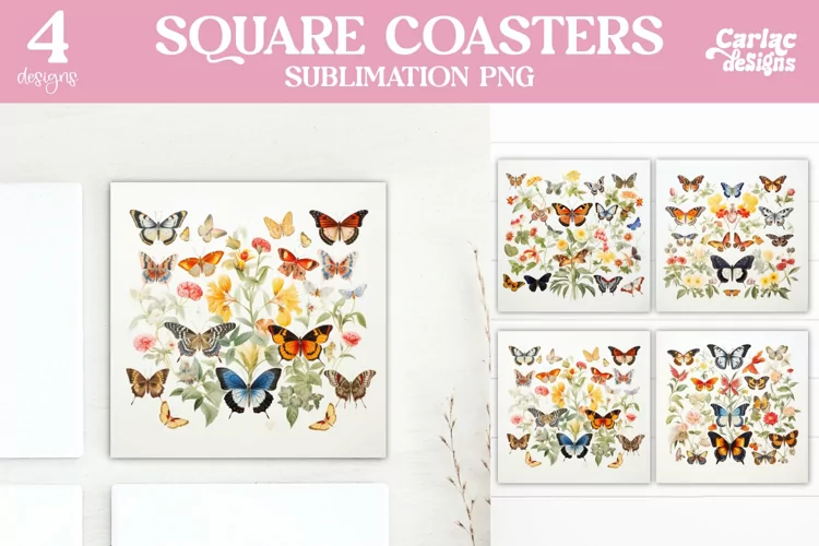 Butterflies Coaster Sublimation, Colorful Square Coaster