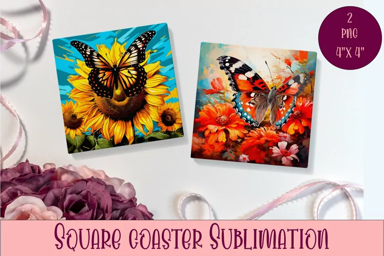 Cute Butterflies Coaster Sublimation | Square Coaster
