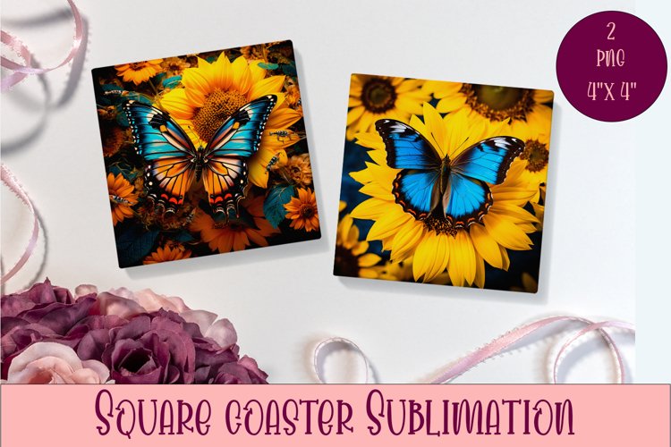 Cute Butterflies Coaster Sublimation | Square Coaster