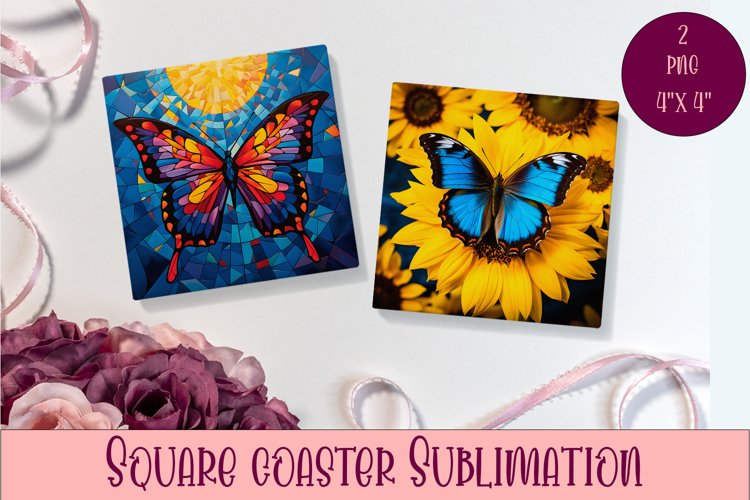 Cute Butterflies Coaster Sublimation | Square Coaster