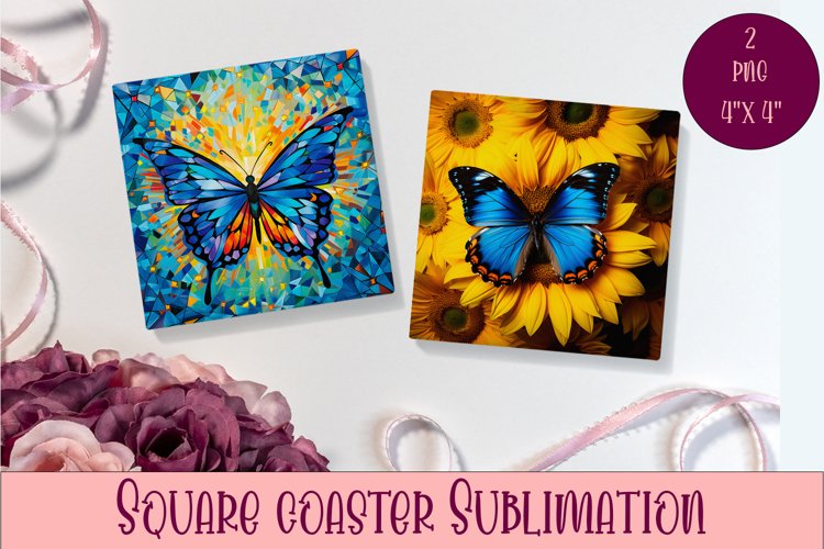 Cute Butterflies Coaster Sublimation | Square Coaster