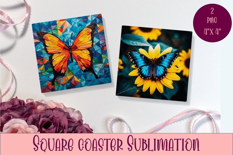 Cute Butterflies Coaster Sublimation | Square Coaster