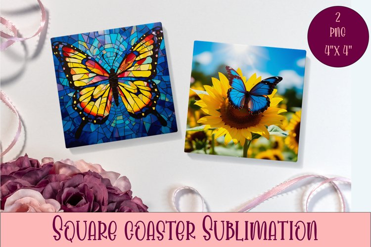 Cute Butterflies Coaster Sublimation | Square Coaster