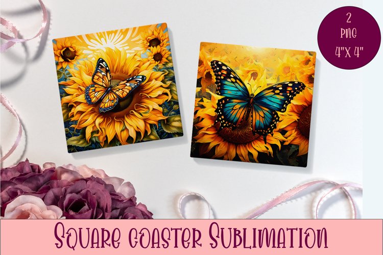 Cute Butterflies Coaster Sublimation | Square Coaster