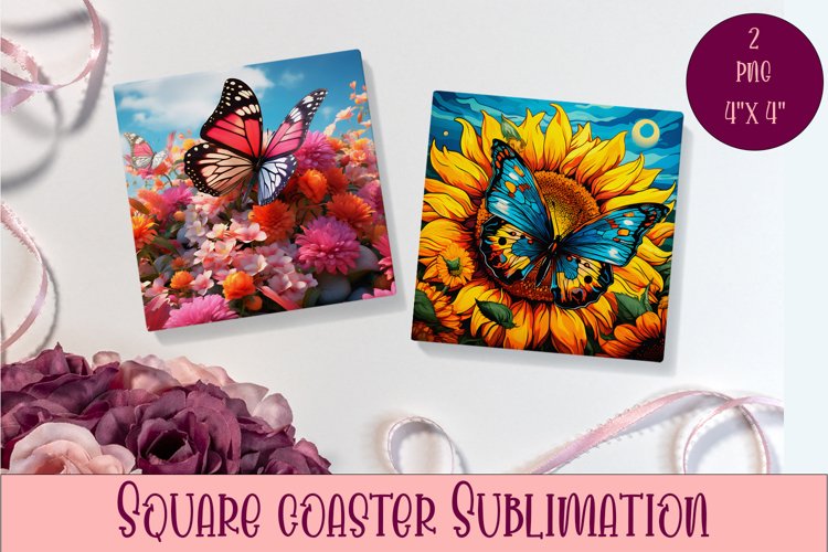 Cute Butterflies Coaster Sublimation | Square Coaster