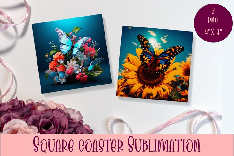 Cute Butterflies Coaster Sublimation | Square Coaster